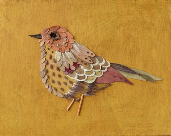 turmeric plant collage bird print