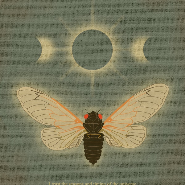 Periodical cicada/eclipse illustration print