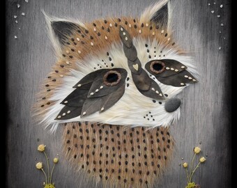 8x10 Raccoon plant art print