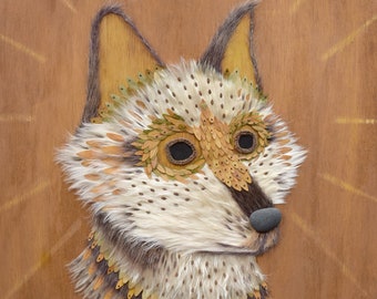 Folkloric plant art fox/wolf print