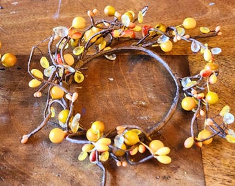 Rustic Berry Candle Ring Wreath: Fall Thanksgiving Table Decor