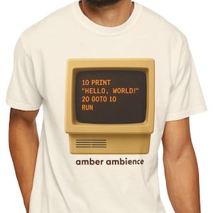 Amber CRT Retro Computing T-Shirt, Gift for Tech Lovers, Vintage Style Shirt, Geeky Fashion, Geek Gift, Tech Gift, Computing Gift, IT Gift