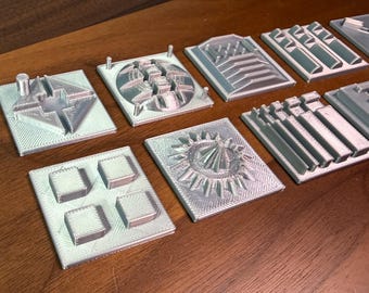 Set of 10 Silver, Bronze, or Gold Square Greebles for SciFi Decoration and Cosplay