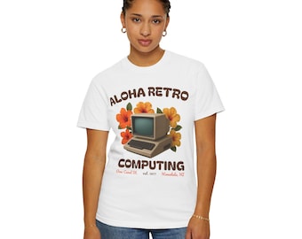 Aloha Retro Computing T-shirt Featuring a Fictitious Vintage Computer Store from Honolulu, Hawaii That Was Established in 1977