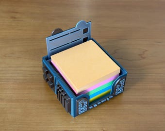 SciFi Sticky Note Holder with Spaceship Greebles and To-Do Stencils, Geek Office and Work Tech Gift