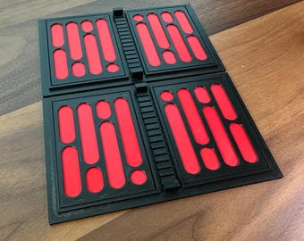 Two Red Accent Wall Panels with Spaceship Greebles Inspired by Popular Science Fiction Movies and Video Games, SciFi Gift, Geek Gift