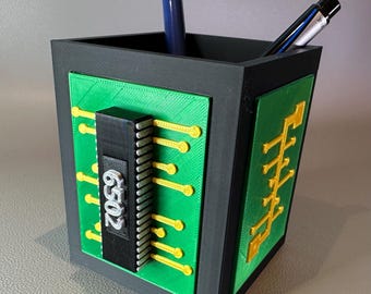 The Original Retro Computing Pen and Pencil Holder Featuring a 6502 CPU and Circuit Board Panels
