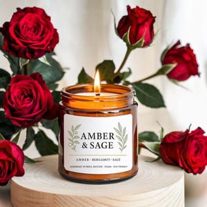 Amber & Sage Soy Candle| Amber, Bergamot, Sage, Leather Scented Candle| Handmade| Small Batch| Non-Toxic Vegan Eco-Friendly Cruelty-Free 4oz