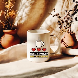 Ceramic Gamer Mug with Pixel Heart Design - Retro Gaming Coffee Cup, Perfect Gift for Him, Birthday Present, Gaming Decor, Coffee Lovers Mug