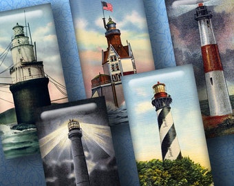 VINTAGE U.S. LIGHTHOUSES 1x2" digital printable Domino collage sheet for jewelry, magnets, crafts...Updated! new & improved images