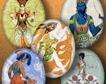 LEON BAKST 30x40 mm Ovals digital printable collage sheet for cameos, pendants, bezel cabs, crafts