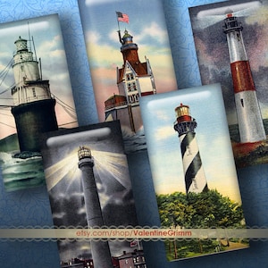 VINTAGE U.S. LIGHTHOUSES 1x2" digital printable Domino collage sheet for jewelry, magnets, crafts...Updated! new & improved images