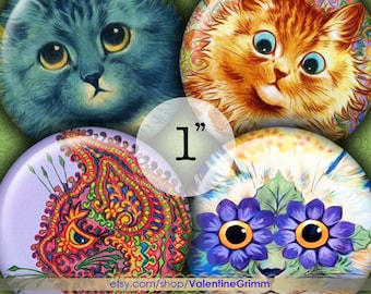 magnets LOUIS WAIN CATS 1 Circles digital printable collage sheet for jewelry crafts