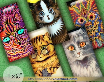 magnets LOUIS WAIN CATS 1 Circles digital printable collage sheet for jewelry crafts