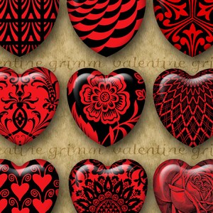 RED & BLACK HEARTS 1&quot; hearts...Hi-quality, ready to print