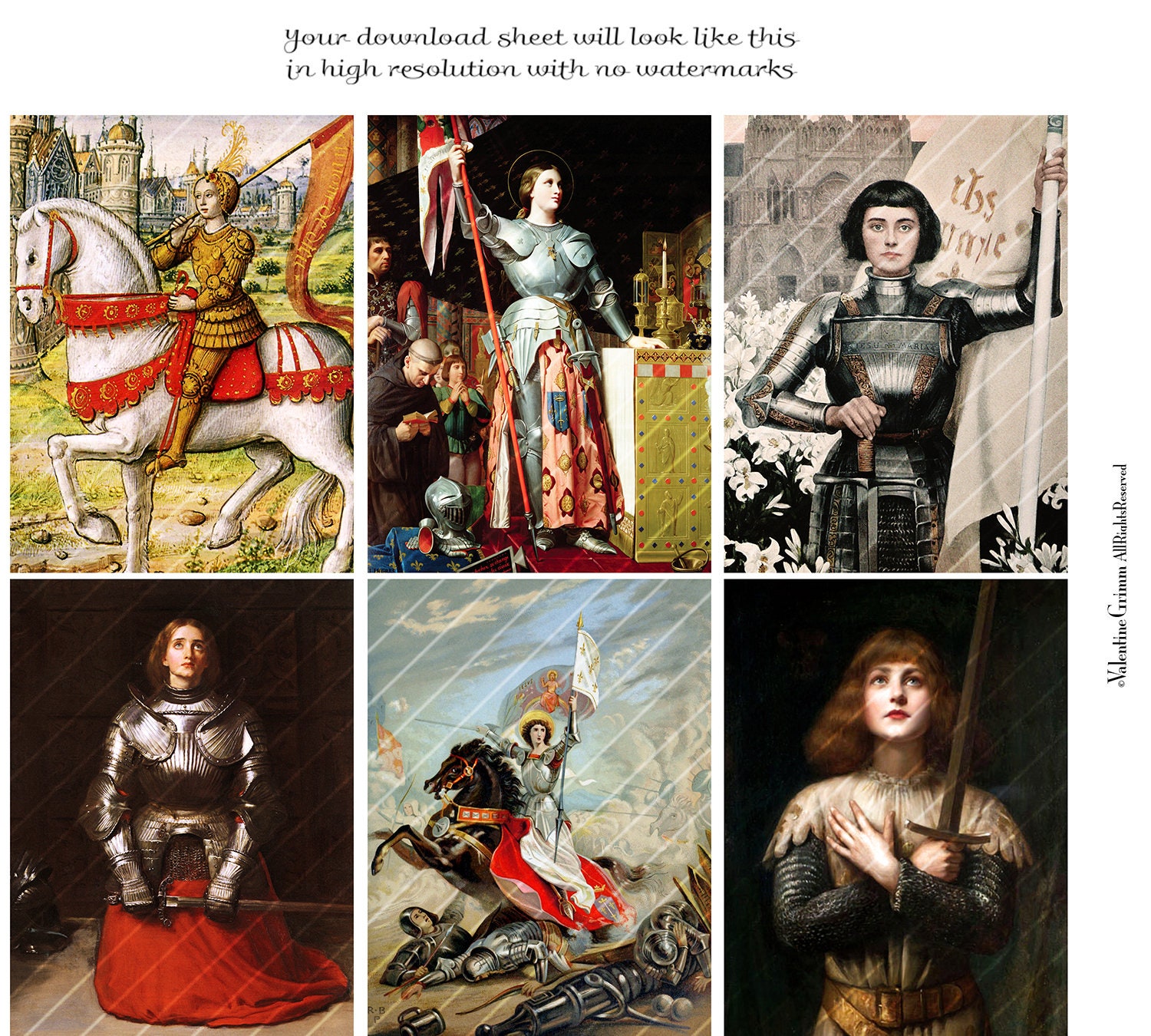 JOAN OF ARC Set of 12 Digital Printable Images for Tags Cards | Etsy