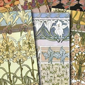 MUCHA FLORAL MOTIFS for tags, cards etc...High-quality, ready to use images
