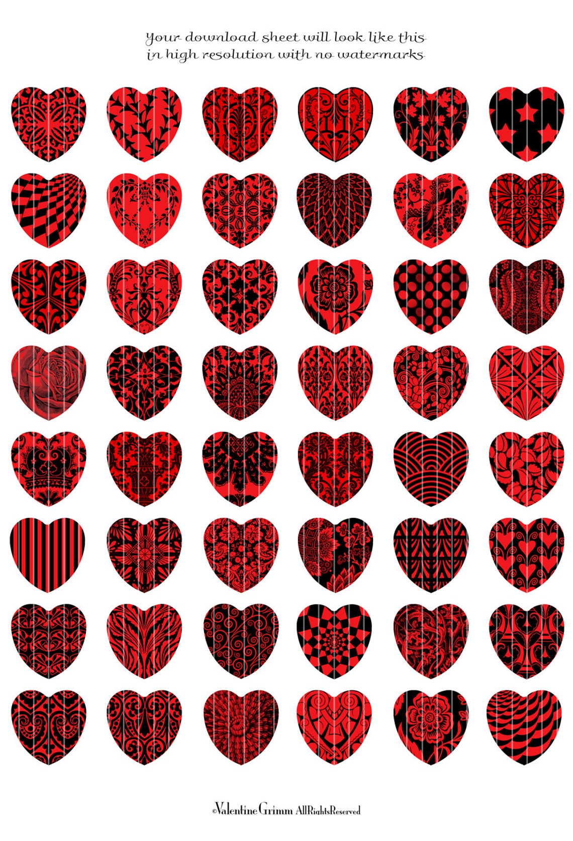 RED & BLACK HEARTS 1 Hearts Digital Printable Collage - Etsy
