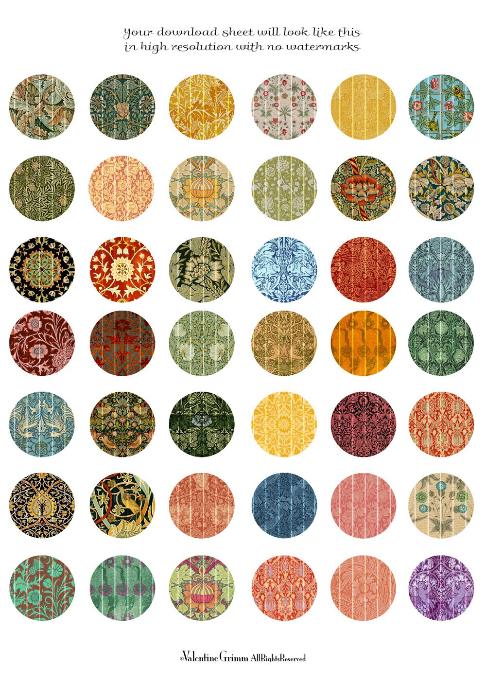 WILLIAM MORRIS 1 Circles Digital Printable Collage Sheet - Etsy