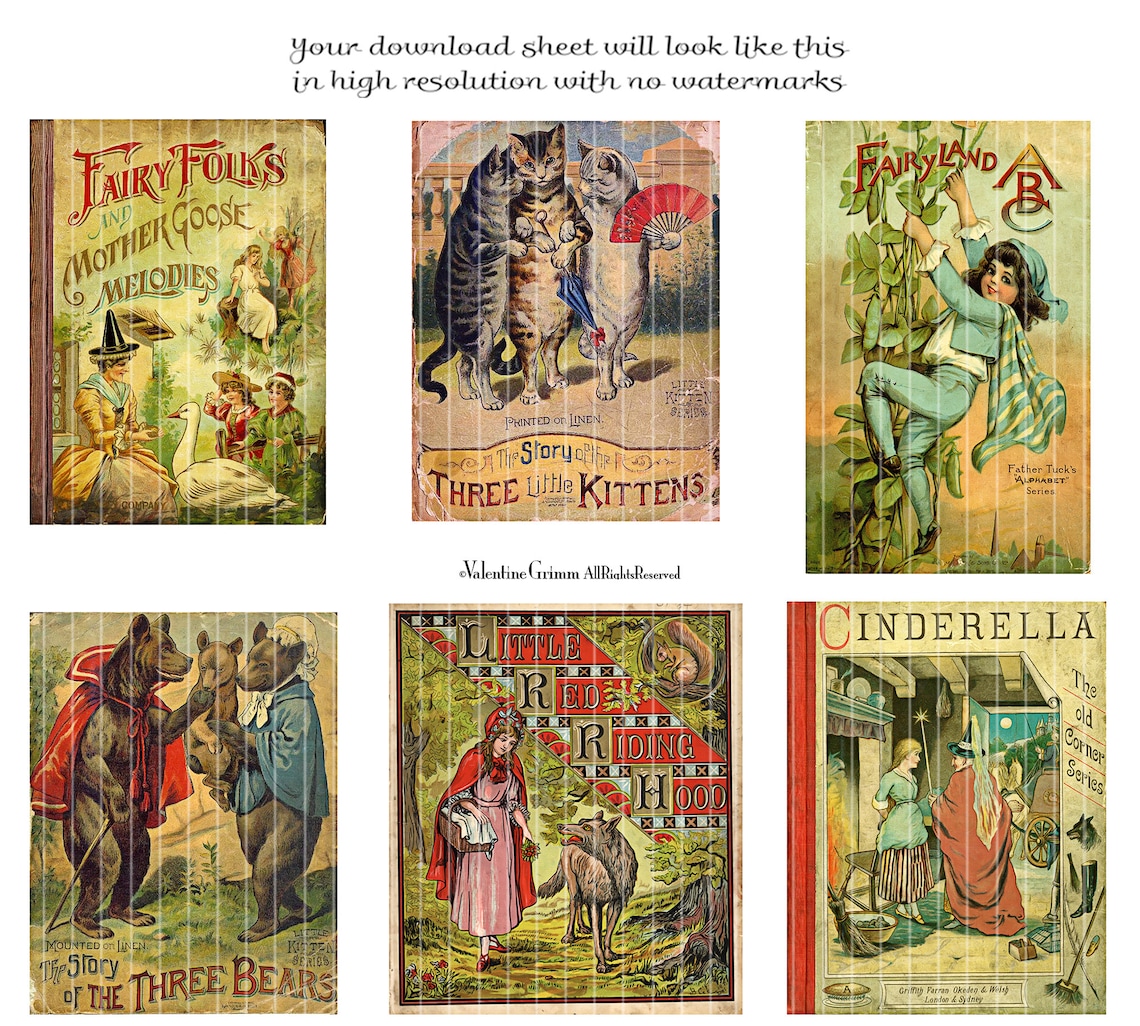 FAIRY TALE Book Covers 1 digital printable collage sheets | Etsy