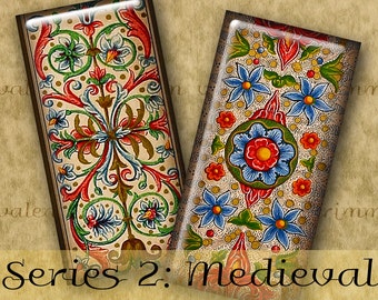 MEDIEVAL ILLUMINATIONS Series 1x2" digital printable Slide collage sheet for jewelry, magnets, crafts