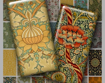 May include: Two vintage floral patterns with intricate designs. One pattern features a yellow flower with green leaves on a blue background. The other pattern features a red flower with green leaves on a dark green background.