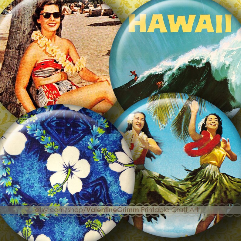 HAWAII POSTCARDS 1 inch Digital Printable Circles collage | Etsy