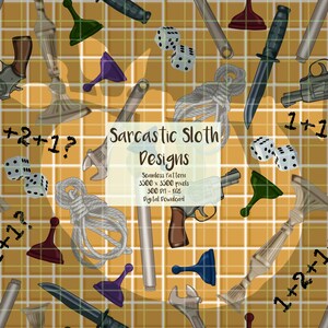 Wer? Brettspiel Murder Clue Waffen Retro Vintage Würfelspieler Vertraulich Killer Film Seamless File oder Digital Paper