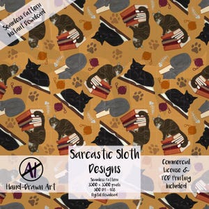 Bookish Cats Digital Paper with Commercial License, Reading Books Library Bookstore Kitten Feline Cozy Book Lover Smut Seamless Pattern