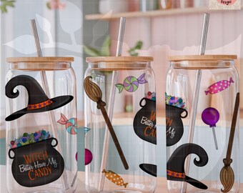 Halloween Glasdosenverpackung mit kommerzieller Lizenz Witch Better Have My Candy Cauldron Broomstick Spooky UVDTF Sublimation Transparent Digital