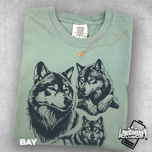 Wolf 90s Vintage Tattoo Style Shirt, Retro Comfort Colors® Mystical Wolf Tee, Nature Graphic Unisex Top, Washed Alpha Wolves Gift Shirt
