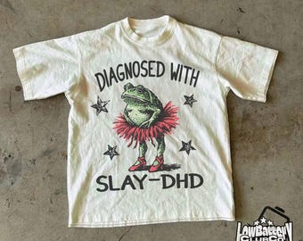 Camiseta divertida de rana con TDAH, camiseta con meme neurodivergente, camiseta gráfica Frogcore Y2K, camiseta desquiciada con colores cómodos de estilo vintage