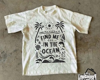 Camiseta oceánica, camiseta vintage con estampado costero, camiseta retro con temática marina, top playero con colores cómodos, ropa urbana de verano Naturecore