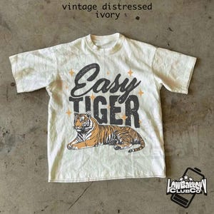Easy Tiger Funny Shirt, Comfort Colors Vintage Tee, Retro Festival Graphic T-Shirt, Trendy Tiger Shirt, Boho Hippie Oversized Tee