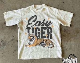 Easy Tiger Funny Shirt, Comfort Colors Vintage Tee, Retro Festival Graphic T-Shirt, Trendy Tiger Shirt, Boho Hippie Oversized Tee