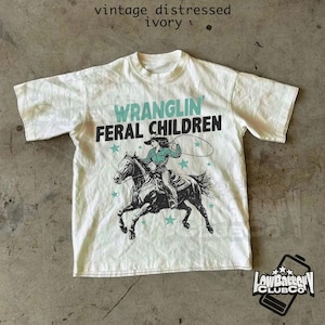 Wranglin Feral Children Shirt, Retro Raccoon 90s Western Tee, Vintage Cowboy Graphic Shirt, Comfort Colors Funny Meme T-Shirt