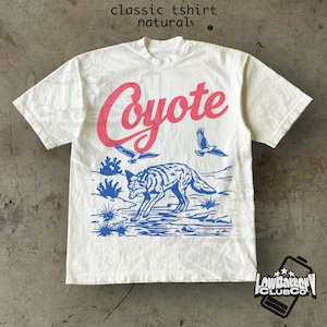 【oan】Rette Coyote Vintage Washing Short Sleeve T-Shirt LAT Adult Unisex Crew Neck Short Sleeve Vintage Wash Jersey