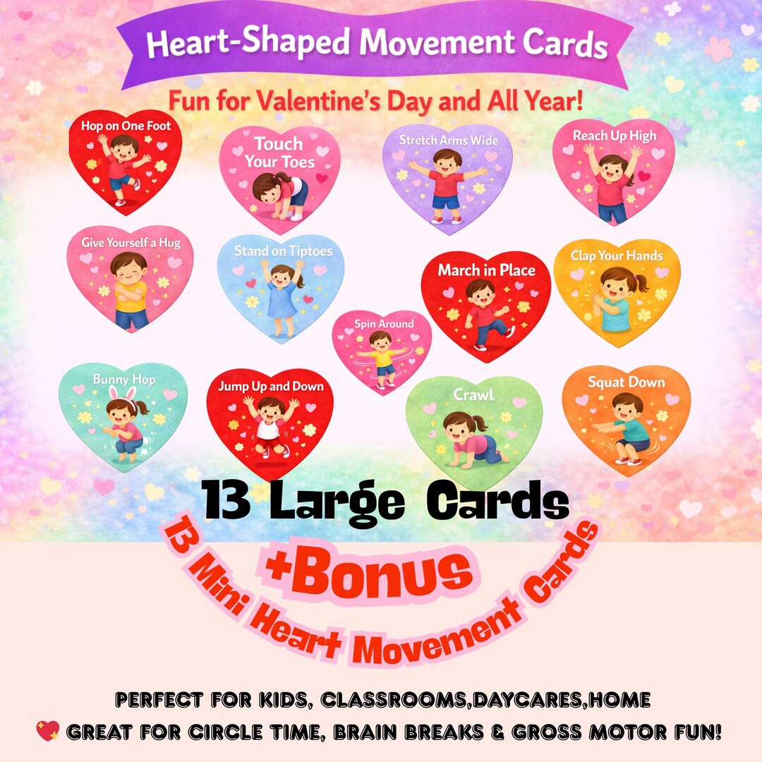 Heart Movement Cards for Kids – Valentine's Day Gross Motor Activity ...