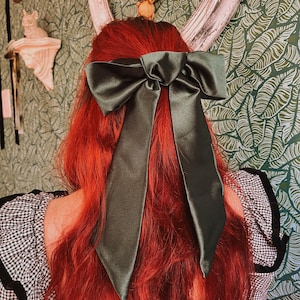 The Bow in Forest Satin || Witchy Cottagecore Whimsigoth Hair Bow ||