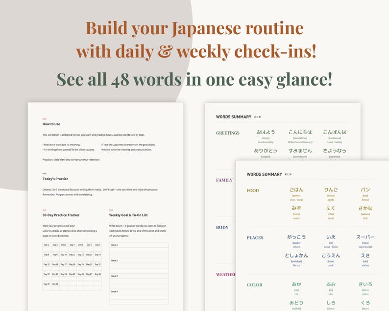 Simple Japanese Student Daily Routine F Jp_beginner_words | Hiragana Vocabulary With Writing Practice Sheets ...