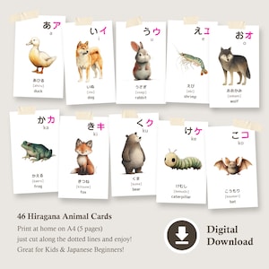 Japanese Hiragana Animal Flash Cards | Printable PDF | Katakana & Romaji | Learn Japanese