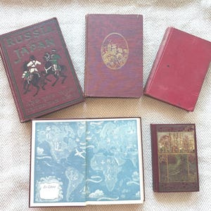 Antique Red Book Bundle, Vintage Decorative Books for Shelf Styling and Dark Academia Decor