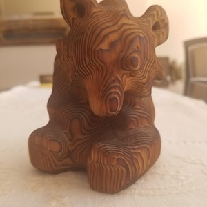 Hand-Carved Cryptomeria Wood Bear Figurine – MCM Canadian Folk Art Sculpture
