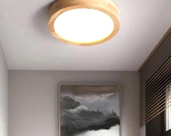 Natural Wood LED Ceiling Light with Scandinavian Design - Modern Round Ceiling Light