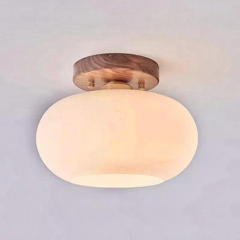 Scandinavian design ceiling light in wood and opaline glass, modern ceiling light
