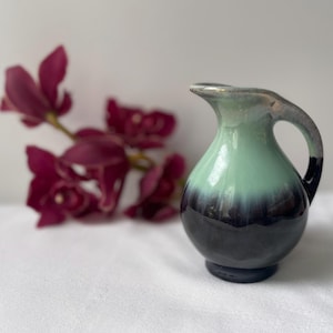 Vintage Marlena West Germany Pottery Green Black Jug Vase Ewer Small 14cm