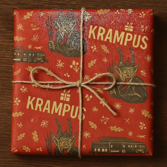 Creepy Krampus Christmas Wrapping Paper: Gothic Horror Holiday Decor