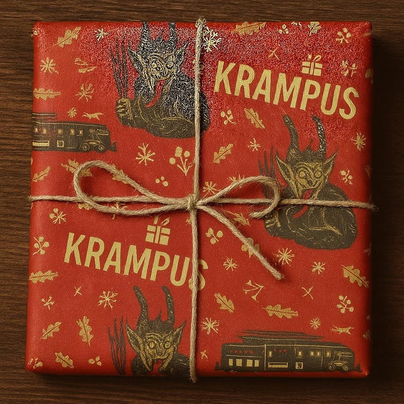 Creepy Krampus Christmas Wrapping Paper: Gothic Horror Holiday Decor image 1