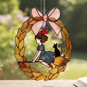Kiki Suncatcher G/hi/bl/i Inspired Window Hanging Witch Decor Anime Fan Gift Magical Broom Rider Art Kawaii Home Decor