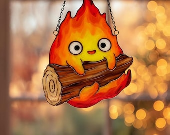 Atrapasueños de Ca.lcif.er Studio G.hib.li, colgante de ventana de anime, decoración artística de demonio de fuego mágico, atrapasol de resina, idea de regalo de San Valentín, regalo para ella